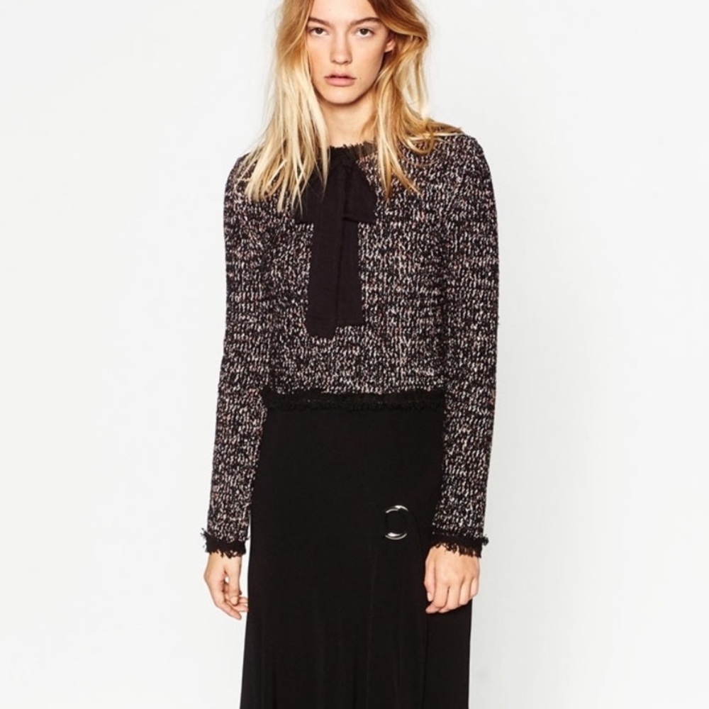 Zara knit tweed shirt with bow M - Picture 1 of 5
